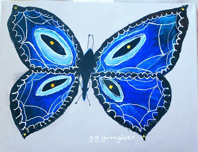 Blue Butterfly 11x14 acrylic signed gg youngdeer