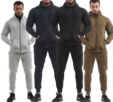Mens Slim Fit Gather Detail Exercise Gym Jogging Casual Track Zip Up Tracksuit