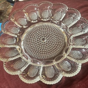 VTG Indiana Glass Hobnail Deviled Egg Relish Tray Crystal 11” Platter