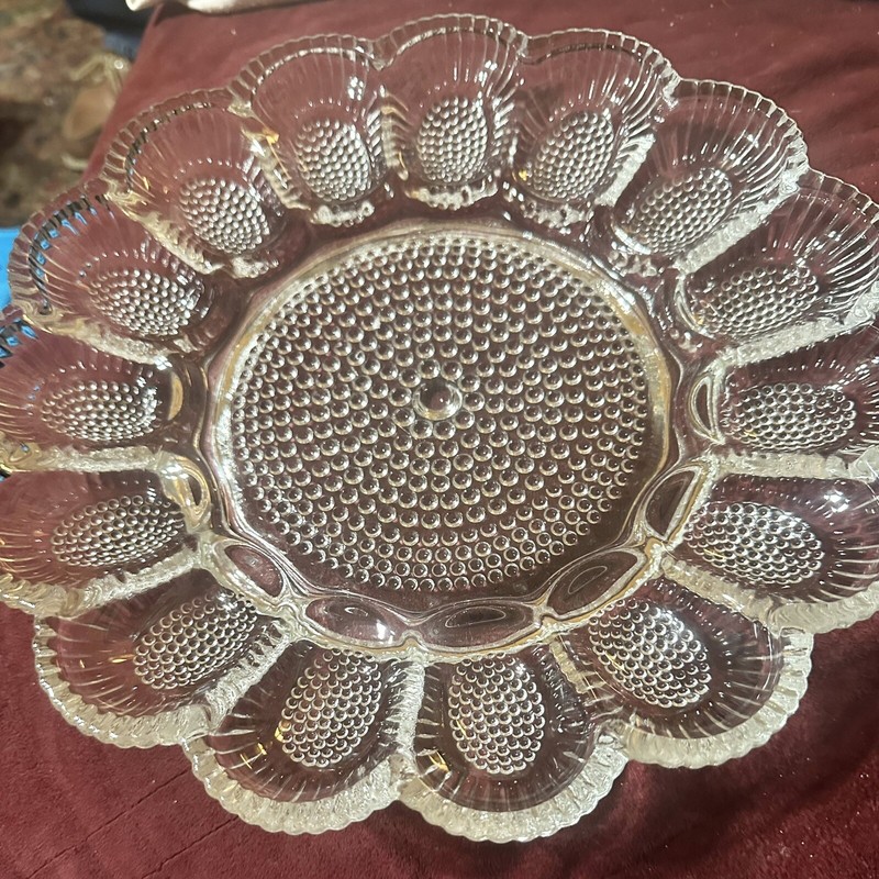 VTG Indiana Glass Hobnail Deviled Egg Relish Tray Crystal 11” Platter