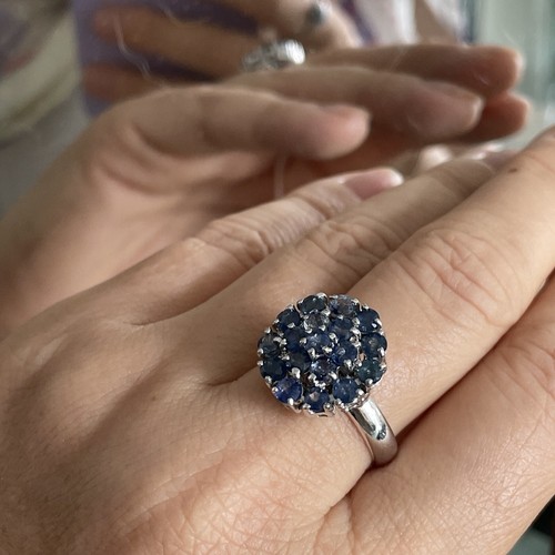 Ring Blue Sapphire Cambodia Pailin Silver 925 Plated White Rhodium