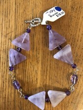 Handmade Beaded Bracelet Crafted from Polymer Clay. Purple  White Shades New