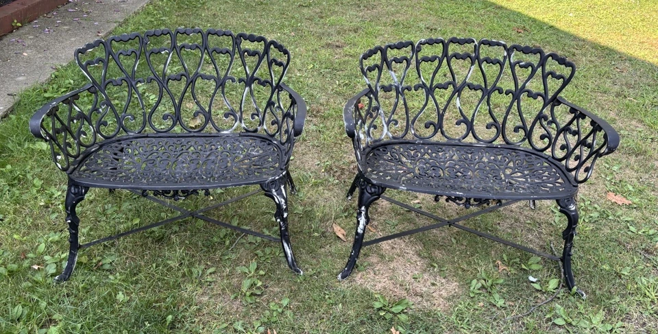 Vintage Victorian Style Cast Aluminum Garden Bench Scrolled Hearts Rare - Image 4 of 4