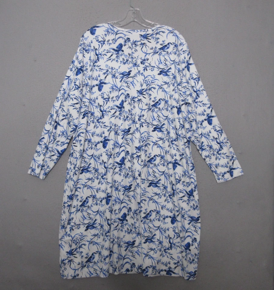 Camisón Lands End Plus 2X Azul Floral Estampado de Pájaros Enclavamiento Manga Larga Vacaciones Foto 2 de 4