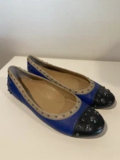 Cool VANELI WOMEN STUDDED FLATS Shoes BLUE TAN BLACK SZ 10.5