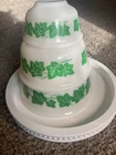 Vintage Set of 3 Hazel Atlas Milk Glass Green Ivy Nesting Mixing Bowls