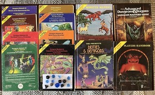 Dungeons and Dragons Vintage Books Modules and Dice