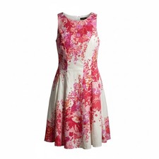 Maggy London Floral Fit and Flare Midi Dress Sz 8 Pink Red Spring Summer Easter