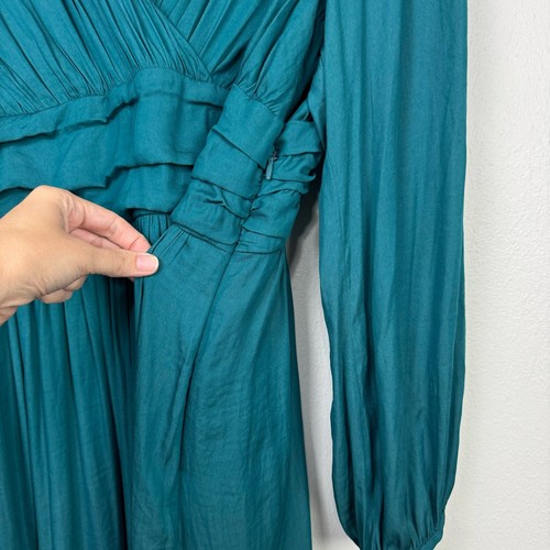 By Anthropologie Plus 20W NWT Gwendolyn Teal Long Puff Sleeve Hi Low Maxi Dress - Imagen 9 de 11