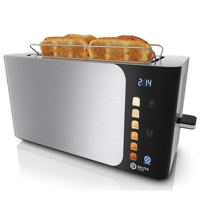 Balter Toaster 4 Scheiben Langschlitz Edelstahl Brötchenaufsatz LCD 1500W Silber