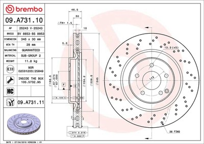 2x BREMBO Coated 09.A731.11 Bremsscheiben Vorne 345mm