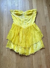 ✨ Fashion Nova Yellow Lace Corset Mini Dress Ruffle Fairycore L Boho Chic