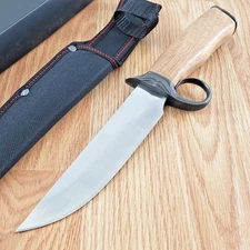 S-TEC Fixed Knife 6.25" 440 Steel Blade Brown Wood Handle Steel Guard STT22042