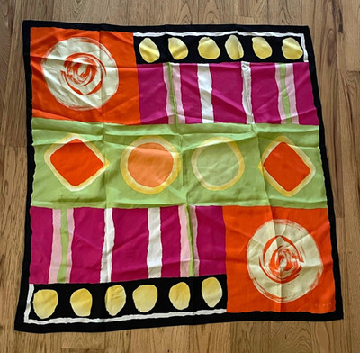 Vintage Echo silk scarf Bright Color Abstract Orange green circles 34'' square