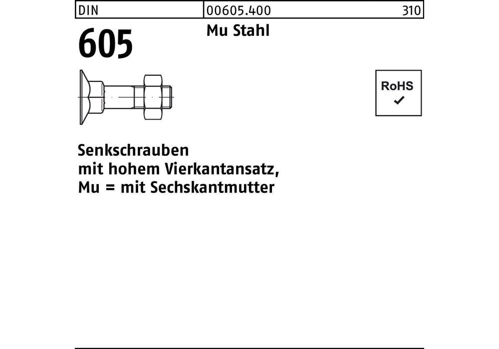 Рейхерный подъемник DIN 605 м.4-кантансатц/6-кантмуттер М 10 x 60 Mu Stahl 4.6