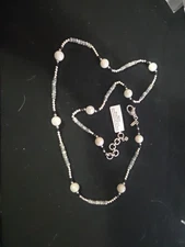 Sarda Artisan of Bali  28" WHITE AGATE, GRAY MOONSTONE Gemstone Chain 925
