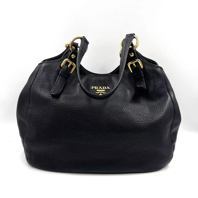 10.23 38 Prada Black Vitello Daino Leather Zip Around Hobo Bag