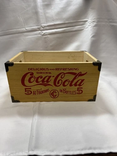 Vintage Style Coca-Cola Wooden Crate Storage Box 5¢ Graphic Small Wood Decor