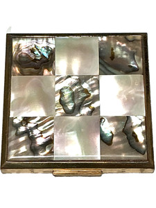 Vtg Elgin American Checkerboard Mother-of-Pearl/Abalone Powder Compact