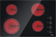 IsEasy 30" Ceramic Cooktop 4 Burner Rotary Knob 11 level Stove Cooker 6700W US