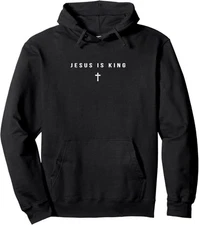 Jesus Is King Cross Christian Minimalist Religious Christ Pullover Hoodie