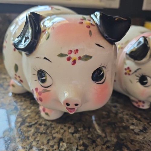 Vintage Lefton ? Pig Piggy Bank Mama & Baby Hand Painted Kitsch - Picture 9 of 11