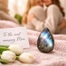 Labradorite Crystal Cocktail Ring Silver Plated Size M US 7 UK Seller Used