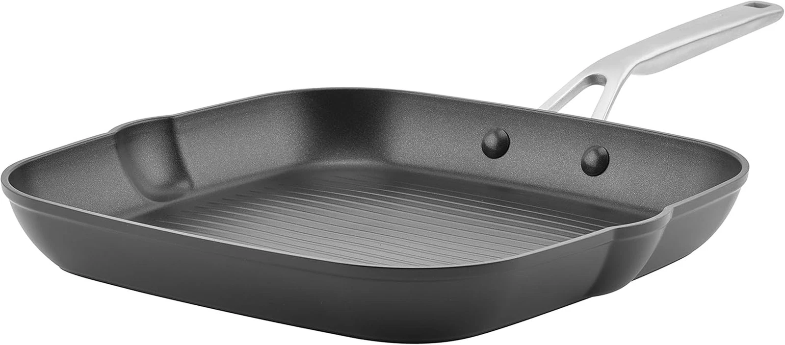Nonstick Hard Anodized Square Grill Pan with Pouring Spouts, 11.25