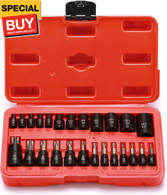 25PCS 1/4'',3/8'',1/2'' Drive Torx Bit and External Socket Set,12 Female E-Torx Soc