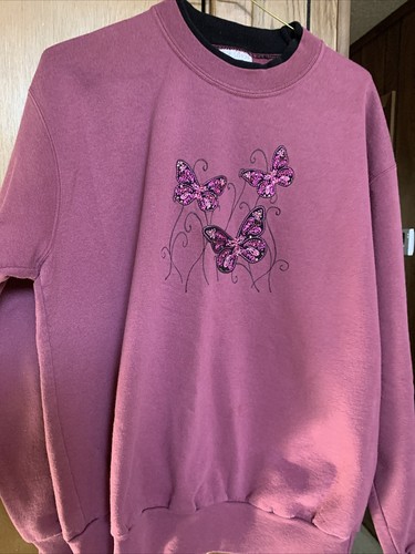 Morning Glory burgundy ladies crew neck 