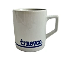 Vintage Revco Drug Store Mug Old Advertising Cup White Blue Square Handle