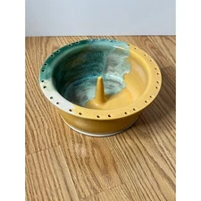 Handmade Ceramic Yellow Green Ring Holder Ashtray Glazed Yarn Bowl Apple Baker