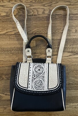 Trinity Ranch Backpack Purse Black Beige Tooled Western | eBay