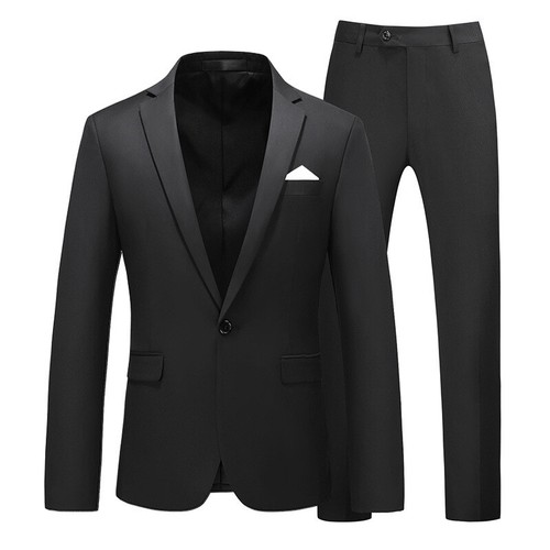 Men's Suit Two-piece One-button Solid Color Hollow Coat+pants Business Jacket - Imagen 30 de 43