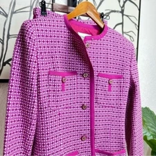 Victor Costa Vintage skirt suit pink white tweed size 8 medium