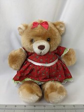 Russ Holly Brown Bear Plush Christmas Dress 10 Inch Stuffed Animal Toy