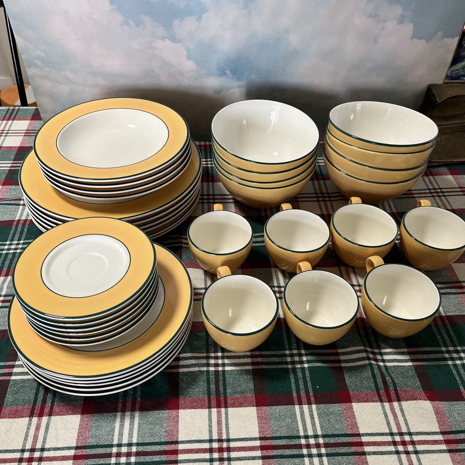 Set Of 36 Pagnossin Treviso Italy Ironstone Yellow/Green Rim eBay