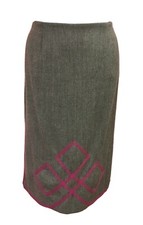 MOSCHINO 10 Womens Embroidered Fuchsia Pink Grey Wool Designer Skirt