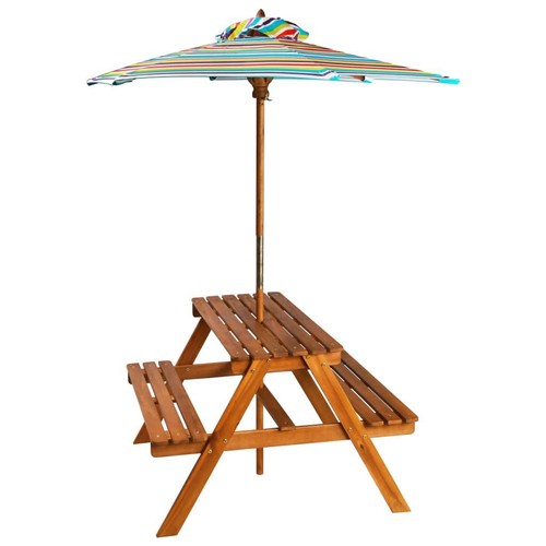Kids Wooden Picnic Table And Bench Set With Removable Umbrella Outdoor Garden - Picture 2 of 8