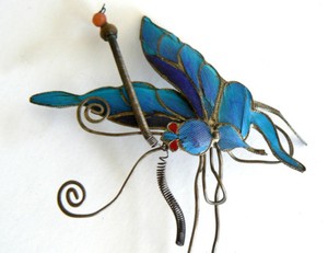 Large Qing Dynasty Kingfisher feather Hair Pin Antique VINTAGE Chinese 19th 點翠