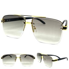 Mens CLASSY Elegant Sophisticated Retro SUN GLASSES Gold Metal Faux Wooden Frame