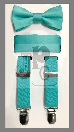New Kid Boy's 3 pieces Clip Suspender Bow tie & Pocket Square Hankie Prom Formal - Picture 5 of 15
