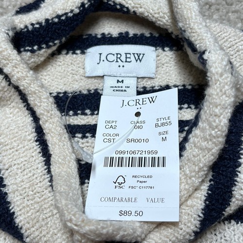 NWT J Crew Striped Knit Pullover Sweater Womens Medium Cream Blue Preppy Coastal - Picture 2 of 11