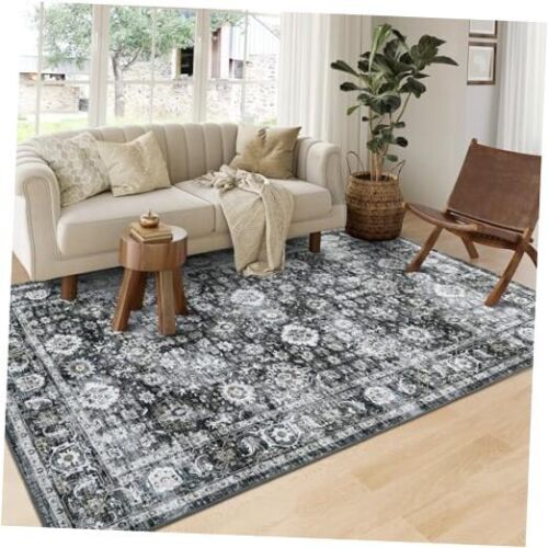 Washable Rugs 8 x 10 Area Rugs for Living Room 8'x10' Distressed Stone Gray