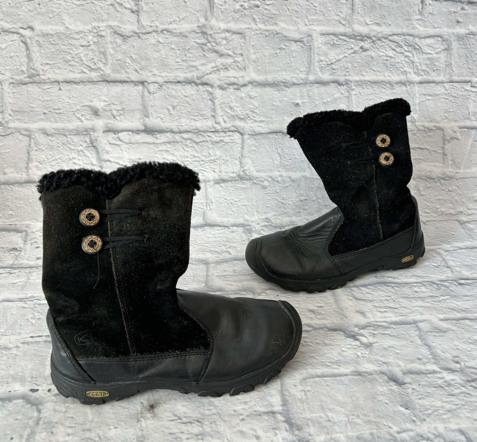 Stivali da neve invernali neri KEEN foderati in pelliccia sintetica bottoni cerniera bambini taglia 2