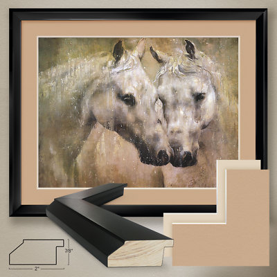 40W''x32H'' RAIN by JILL O'FLANNERY - HORSES MARES - DOUBLE MATTE, GLASS and FRAME