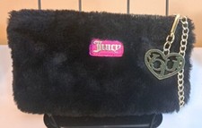 Juicy Couture Y2K Black Logo Fur Flocked Plush Wallet Coin Purse Keychain 9x5.5