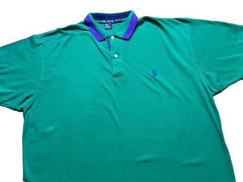 Vintage 90s Nautica Green Purple Relaxed Short Sleeve Collared Golf Polo Shirt L