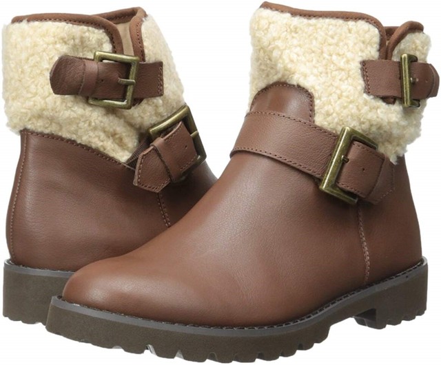Easy Spirit 172052 Womens Brower Brown Leather Faux Fur Short Boots
