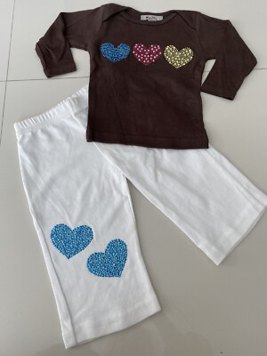 $72 NWT GIRLS INFANT 2 PC L/S / PANT STUDDED/ CRYSTAL EMBELLISHED SET SZ 6/12 M